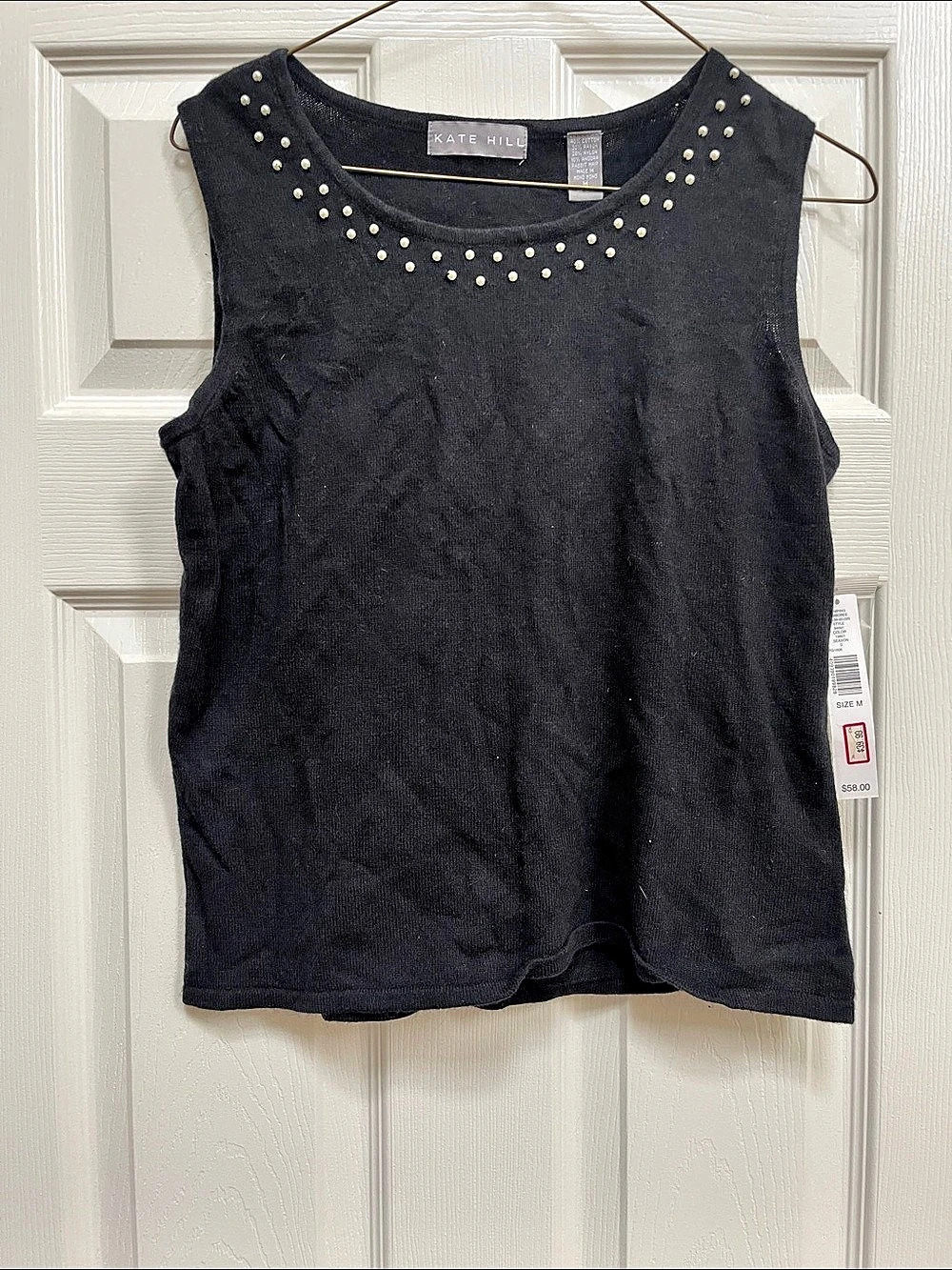 KAT HILL Studded Neckline Tank Top in Black NWT